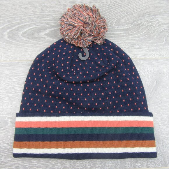 L.L. Bean Pom Beanie Cap Unisex One Size Fit Navy Multi NEW - Picture 5 of 9